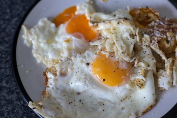 fried eggs in a pan