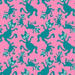Halloween animals seamless cats and pumpkins pattern for wrapping paper