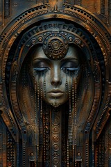 Fototapeta premium metallic carved relief of a female alien