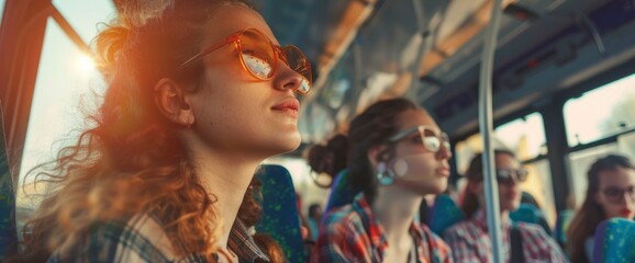 Obraz premium Travelers Sharing Travel Stories And Experiences On A Bus