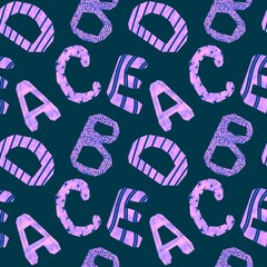 Cartoon alphabet seamless kindergarten pattern for wrapping paper and fabrics