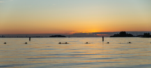 peaceful sea sunset, smoothing water, vacation concept background