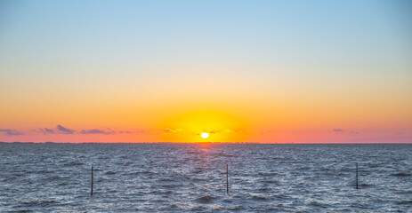 dramatic sea sunset with waves, background