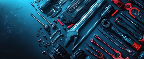 Fototapeta premium Illustration Of Essential Tools For Gear Repair