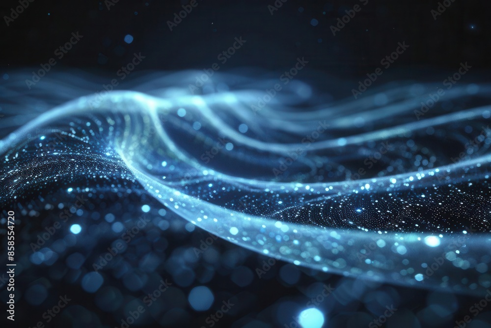 Canvas Prints abstract digital wave with blue light particles on a dark background, representing technology and fu