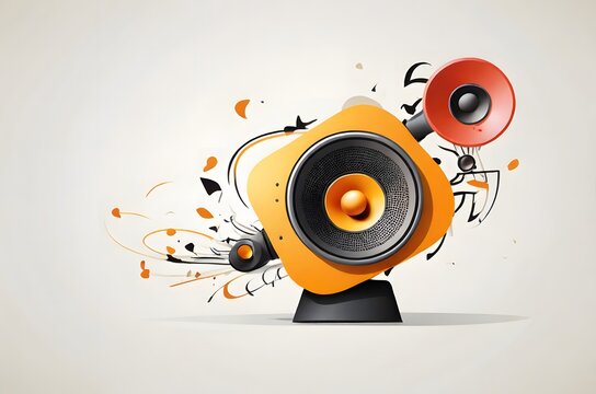 A yellow and red speaker on a white background. Abstract background