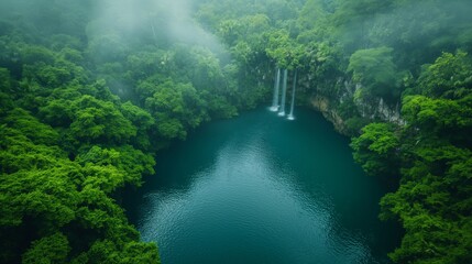 Tranquil Serenity at Cenote Ik Kil: A Minimalist View of Turquoise Waters Amid Lush Greenery