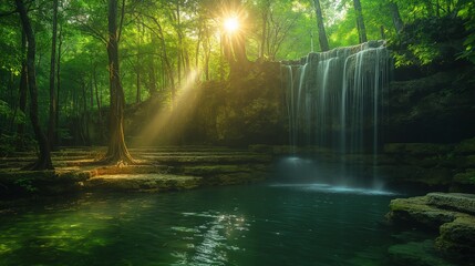 Tranquil Serenity at Cenote Sagrado, Mexico - Sunlight Filtering Through Ancient Sacred Waters in a Minimalist Setting