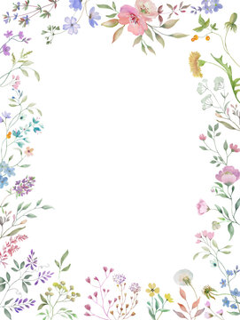 Watercolor floral frame. Hand drawn illustration isolated on white background. Vector EPS.