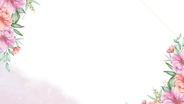 A frame border of watercolor flowers on a white background