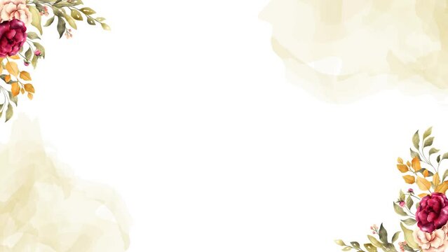 Flowers and leaves over a warm yellow background. Sutable for wedding invitation video.