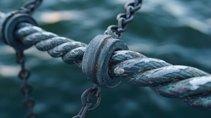 Close up view of metal guy wire anchor with four lines