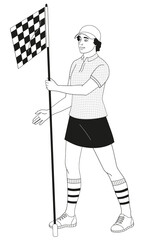 smiling golf club staff character African American female caddie with flag