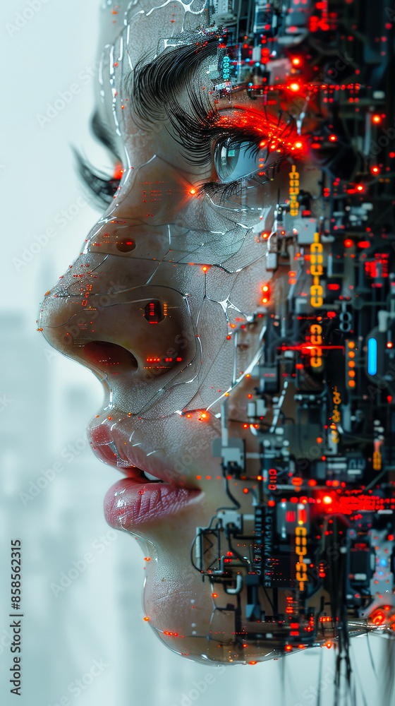 Poster human-ai fusion portrait: intersection of facial recognition technology and emotional expression - f