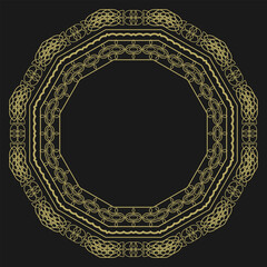 Round vintage frame with luxurious gold ornament in art deco style. Black background. Vector illustration