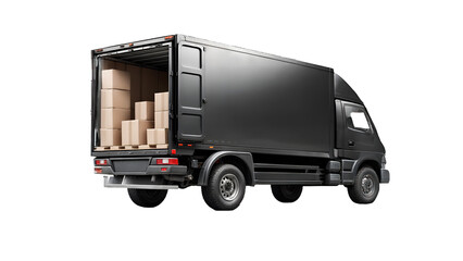 3d truck transporting goods and products. Logistics and transportation cargo vehicle. Transparent truck