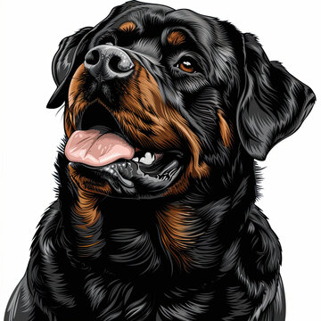 A black and white drawing of a rottweiler dog