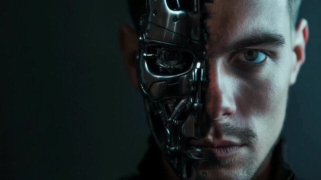 Half human half cyborg face