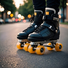 Close-up pies con zapatillas sobre patines