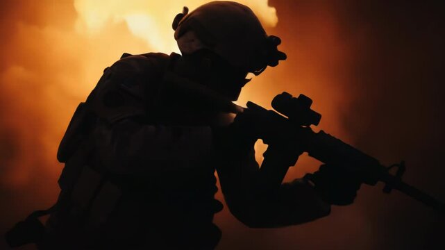 Silhouette of a soldier in combat