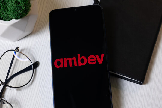 New York, USA - 1 June 2024: Ambev Logo on Phone Screen, Company Icon