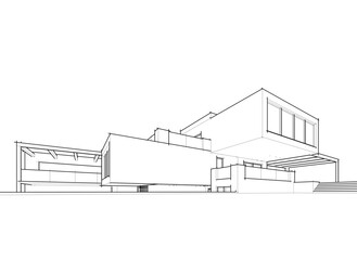 Modern house building sketch architectural 3d illustration