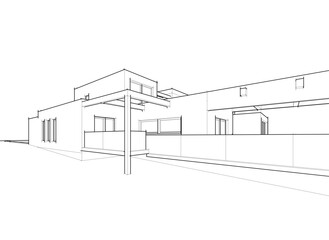 Fototapeta premium Modern house building sketch architectural 3d illustration
