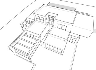 Modern house building sketch architectural 3d illustration