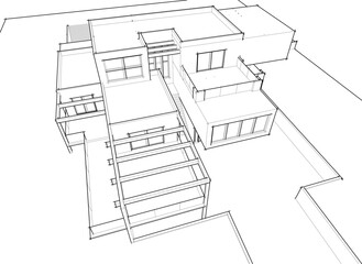 Modern house building sketch architectural 3d illustration