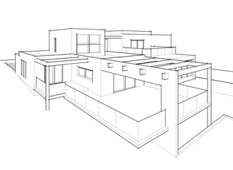 Modern house building sketch architectural 3d illustration