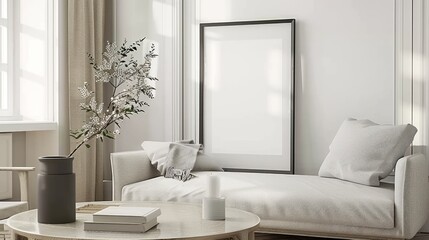 Frame mockup, Living room wall poster mockup. Interior mockup with house background.