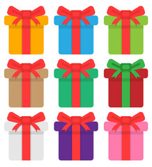 Set of gift boxes vector icons illustration concept ribbon celebration christmas