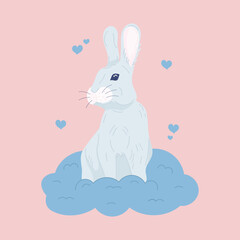 Children's cute animals. Animal in clouds concept. Cute lovely bunny on a cloud. Character for children. Vector illustration in flat style.