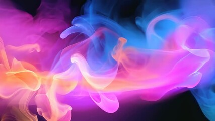 Vivid smoke swirls in spectrum colors create an abstract art piece against a black backdrop. This colorful and dynamic image evokes a sense of mystery and creativity.