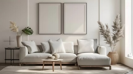 Fototapeta premium mock up poster frame in modern interior background, Scandinavian style.