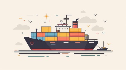 Cargo container ship concept icon illustration in flat modern style