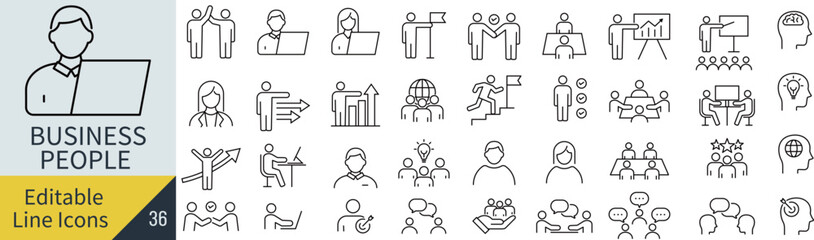 線の編集ができるビジネスに関する人々のアイコンセット（アウトライン化していない）