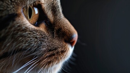 Close up photo of cat for banner with dark gray area