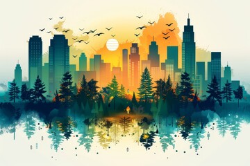 Fototapeta premium City skyline vector illustration with zoning regulations,