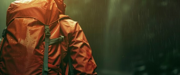 Fototapeta premium Backpacker Securing Their Backpack With A Rain Cover