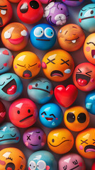 Vibrant Collage of Emotion Icons Depicting a Range of Human Feelings: From Joy and Sadness to Love and Surprise, a Story of Shared Human Experiences