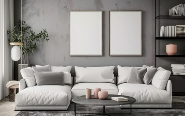 Mockup poster frame on the wall. Luxurious apartment background.