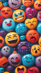Vibrant Collage of Emotion Icons Depicting a Range of Human Feelings: From Joy and Sadness to Love and Surprise, a Story of Shared Human Experiences