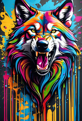 Angry wolf, graffiti art