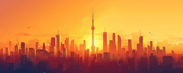 Fototapeta premium Stunning vector illustration of a city skyline at sunset