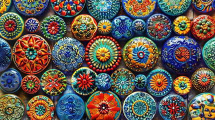 Fototapeta premium Colorful spanish or mexican style ceramic tiles wall background