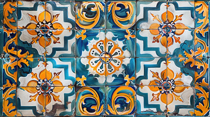 Colorful spanish or mexican style ceramic tiles wall background