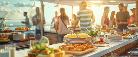 Obraz premium Cruise Ship Passengers Enjoying A Delicious Buffet Breakfast