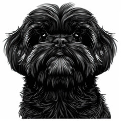 A black and white drawing of a shih tzu dog