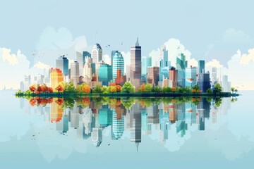 Vector art of a city skyline with zoning regulations,